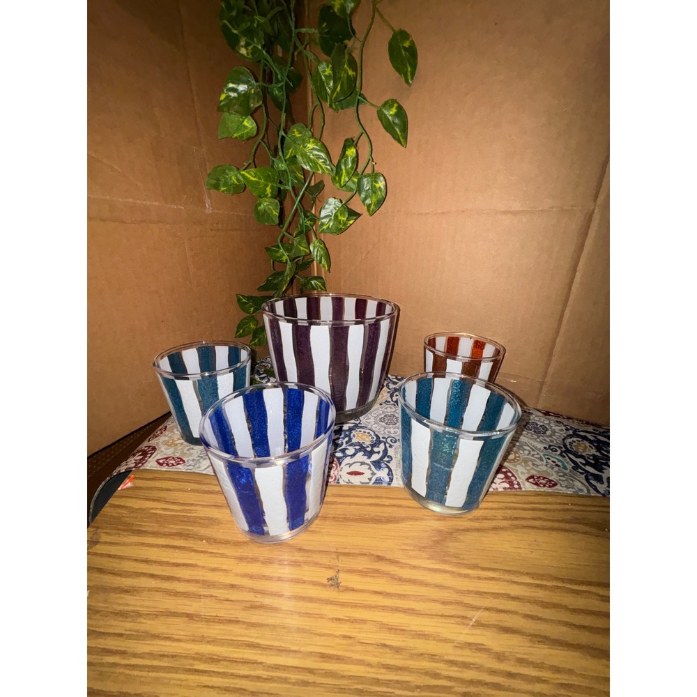 Vintage Libbey Cocktail BARWARE
Set Wavy Stripe Retro MCM 5 Pc
Ice Bucket Glasse